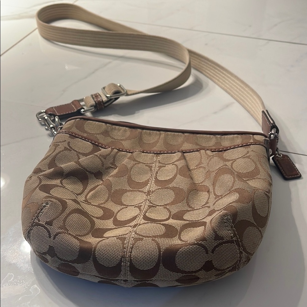 Coach Signature Canvas Small Crossbody Bag in Khaki/Brown